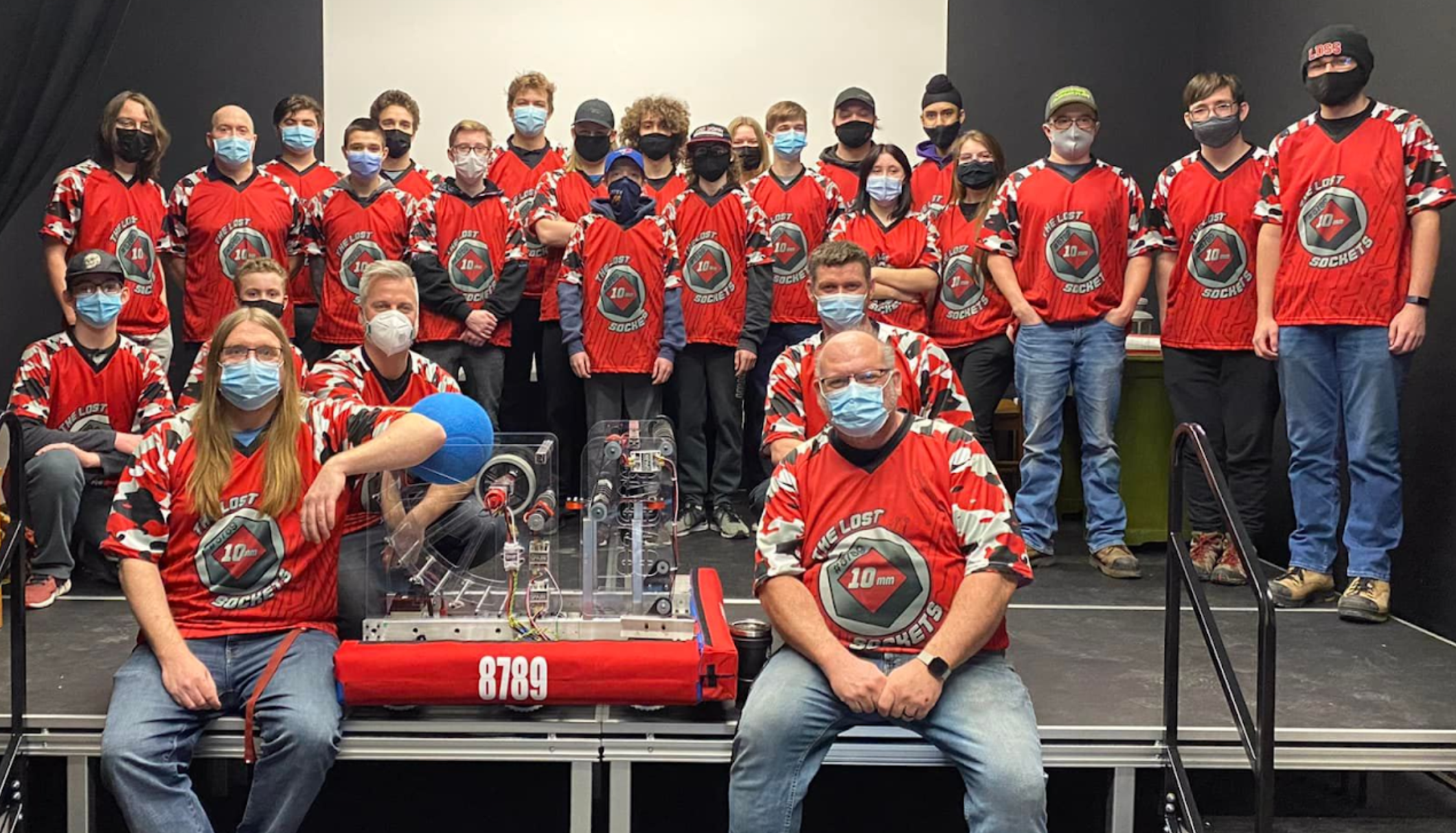 A picture of the team with the robot